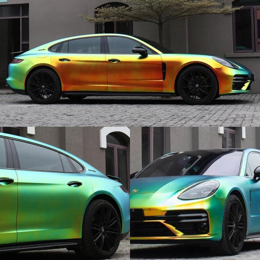 Satin Chrome Rainbow Green Vinyl Wrap